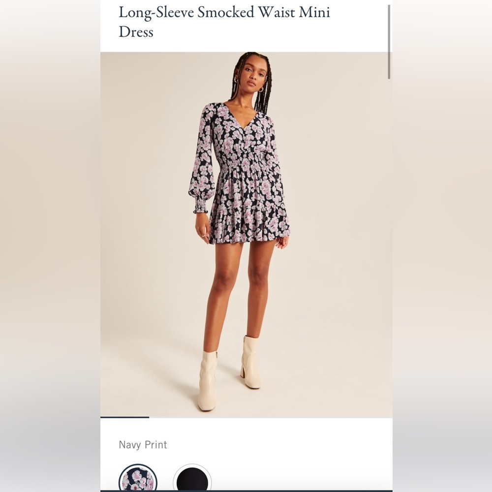 Abercrombie Long-Sleeve Smocked Waist Mini Dress NWT